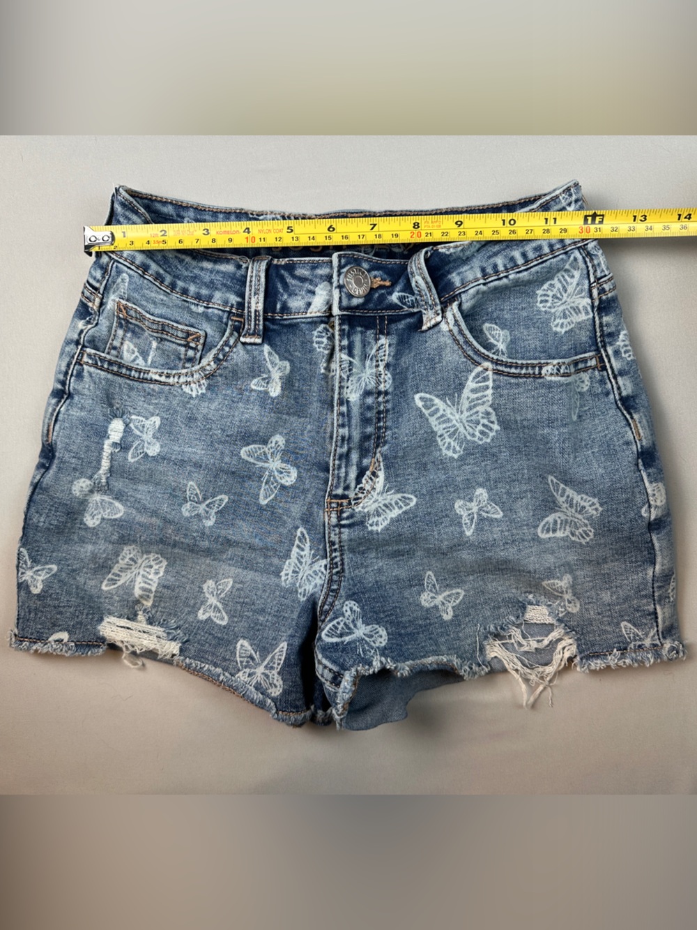 Justice Jean Denim Shorts 14 Blue White Butterfly Distressed - Picture 5 of 8